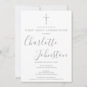 Invitation Première Sainte Communion Signature Argent Moderne (Devant)