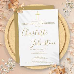 Invitation Première Sainte Communion Signature Dorée Moderne