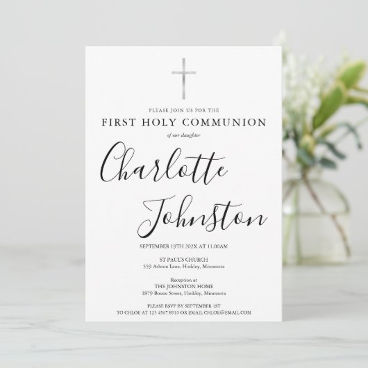 Invitation Première Sainte Communion Signature moderne Script (Debout devant)