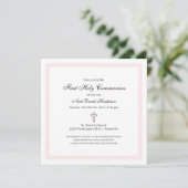 Invitation Première Sainte Communion Simple Rose Blanc (Debout devant)