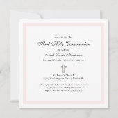 Invitation Première Sainte Communion Simple Rose Blanc (Devant)