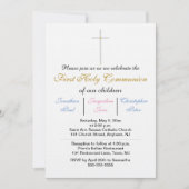 Invitation Première Sainte Communion Triplés Rose Bleu Or (Devant)