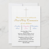 Invitation Première Sainte Communion Triplets Or bleu rose (Devant)