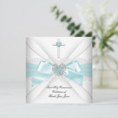 Invitation Première Sainte Communion Turquoise Coeur blanc (Debout devant)
