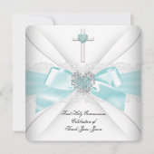 Invitation Première Sainte Communion Turquoise Coeur blanc (Devant)
