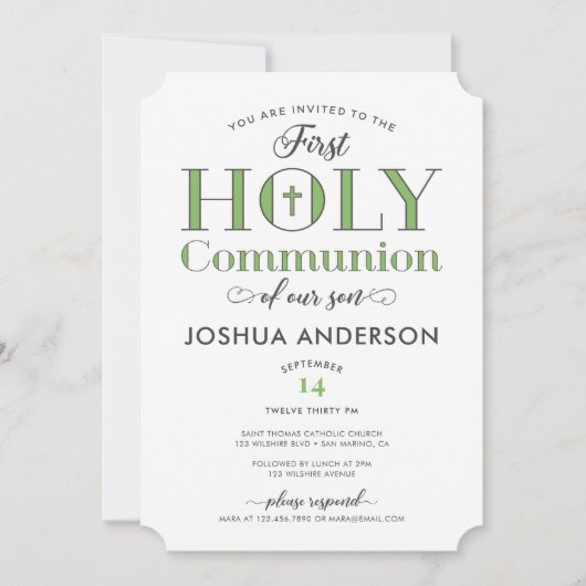 Invitation Première sainte communion typographique (Devant)