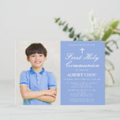 Invitation Première Sainte Communion Un Photo Boy Bleu Blanc (Debout devant)