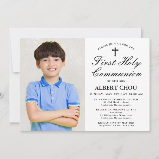 Invitation Première Sainte Communion Un Photo Élégant Garçon (Devant)