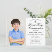 Invitation Première Sainte Communion Un Photo Élégant Garçon (Debout devant)