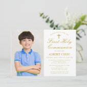 Invitation Première Sainte Communion Un Photo Élégant Garçon (Debout devant)