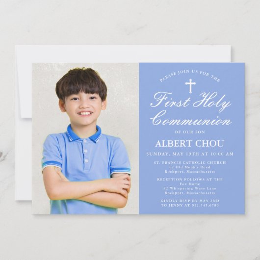 Invitation Première Sainte Communion Une Photo Elégant Garçon (Devant)