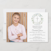 Invitation Première Sainte Communion Verdure Croix d'argent P (Devant)