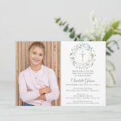 Invitation Première Sainte Communion Verdure Croix d'argent P (Debout devant)