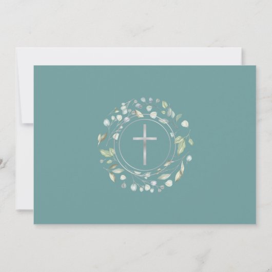 Invitation Première Sainte Communion Verdure Croix d'argent P (Dos)