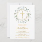 Invitation Première Sainte Communion Verdure Croix Dorée (Devant)