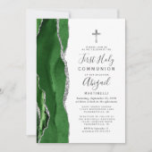 Invitation Première Sainte Communion Vert Agate Paillettes Ar (Devant)