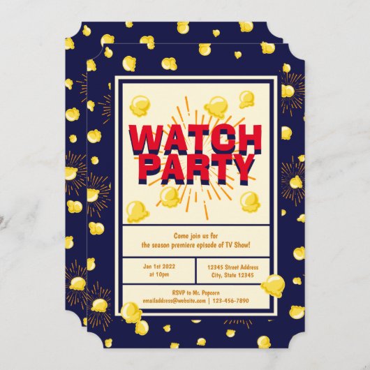 Invitation Première Watch Party - Firework Popcorn (Devant / Derrière)