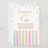 Invitation Premières bougies de confettis de fille (Devant)