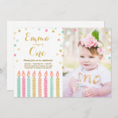 Invitation Premières bougies de confettis de fille (Devant / Derrière)