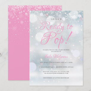 Invitation Premières flocons roses Baby Shower Prête à éclore