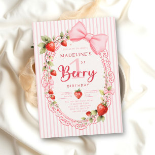 Invitation Premières fraises Berries Stripes Dentelle 1er ann