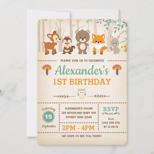 Invitation Premiers animaux de forêt d'invitation (Devant)