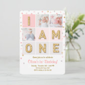 Invitation Premiers confettis d'or de rose de fille (Debout devant)