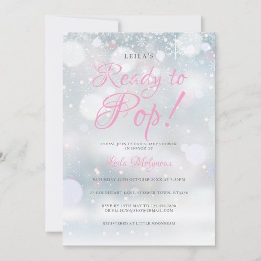 Invitation Premiers flocons de neige rose prêt à pop Baby sho (Devant)