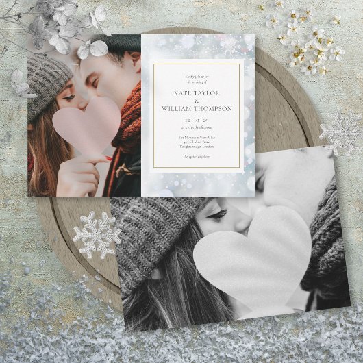Invitation Premiers Snowflakes Photos Hiver Mariage Invitatio