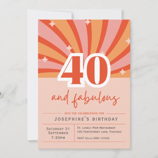 Invitation Premium "40 et fabuleux", pêche rétro (Devant)