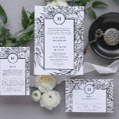Invitation Premium Elegant Monogramme blanc Wreath noir
