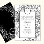 Invitation Premium Elegant Monogramme blanc Wreath noir