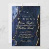 Invitation Premium Moderne Moody Mariage bleu et or (Devant)