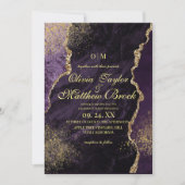 Invitation Premium Moderne Moody violet et Mariage or (Devant)