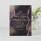 Invitation Premium Moderne Moody violet et Mariage or (Debout devant)