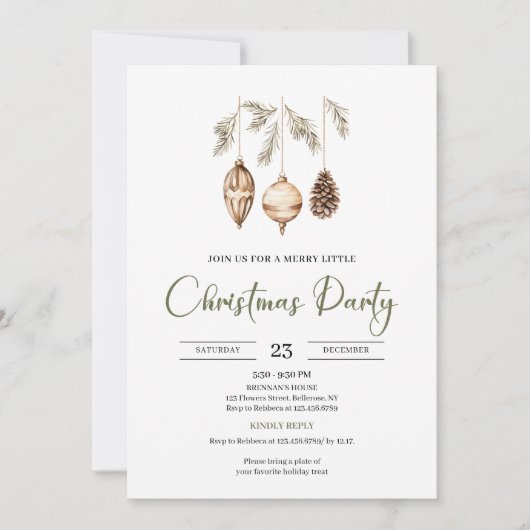 Invitation Premium Neutral Olive Light Brown Christmas Party (Devant)