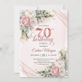 Invitation Premium Rose Gold Boho Floral 70th Birthday Invite (Devant)