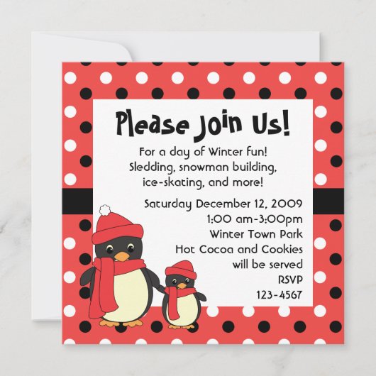 Invitation Prendre le petit pingouin pour une promenade (Devant)