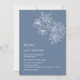 Invitation Prénoms Uniquement Fleurs Blanches Bleu Poussiéreu