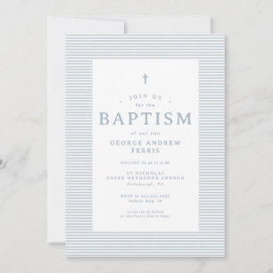 Invitation Prépa rayures seersucker bleu blanc baptême