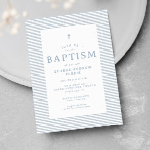 Invitation Prépa rayures seersucker bleu blanc baptême