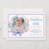 Invitation Préparatifs Grandmillennial Fleurs Bleues Rubans (Devant)