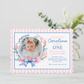 Invitation Préparatifs Grandmillennial Fleurs Bleues Rubans (Debout devant)