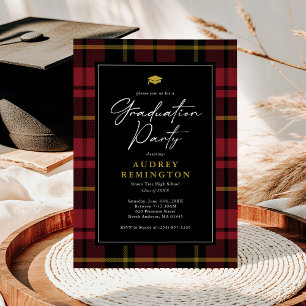 Invitation Préparation Rouge Noir Jaune Tartan Diplômé