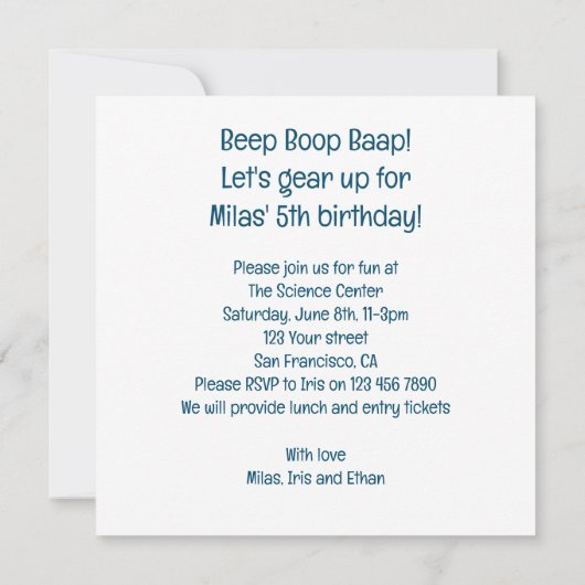 Invitation Préparons-nous pour l'anniversaire du robot, l'ann (Dos)