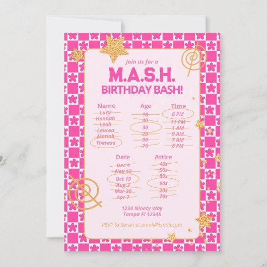 Invitation Preppy 90s Pink Throwback fête d'anniversaire (Devant)
