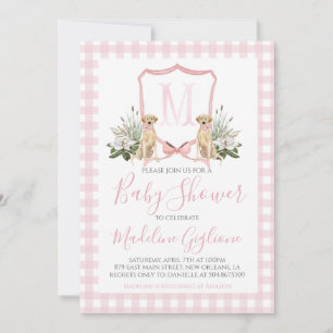 Invitation Preppy Baby shower fille chien rose du sud