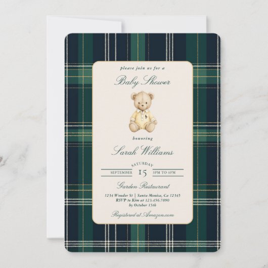 Invitation Preppy Bear Baby shower garçon (Devant)