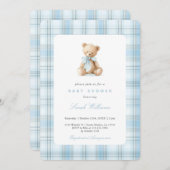Invitation Preppy Bear Baby shower garçon (Devant / Derrière)