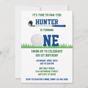 Invitation Preppy Blue et Green Golf Par-Tee 1er anniversaire